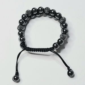 Black Hematite Beaded Rocker Goth Adjustable Double Bracelet